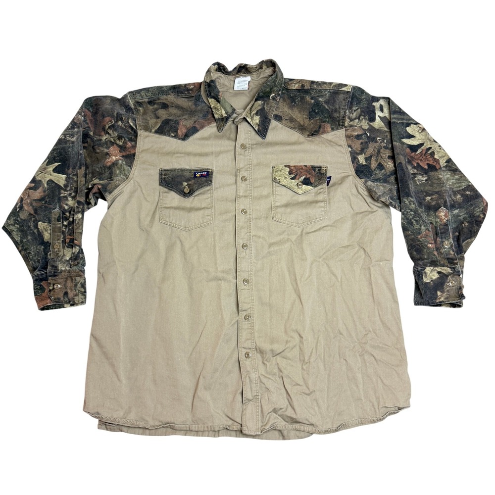Lapco FR Button Up Shooting Shirt Men 3XL Long Khaki Camo Work 2112 NFPA HRC 2